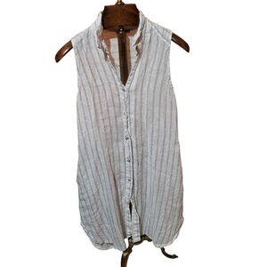 Rosemarine Linen Sleeveless Blue White Striped Dress Coverup Size Small Italy